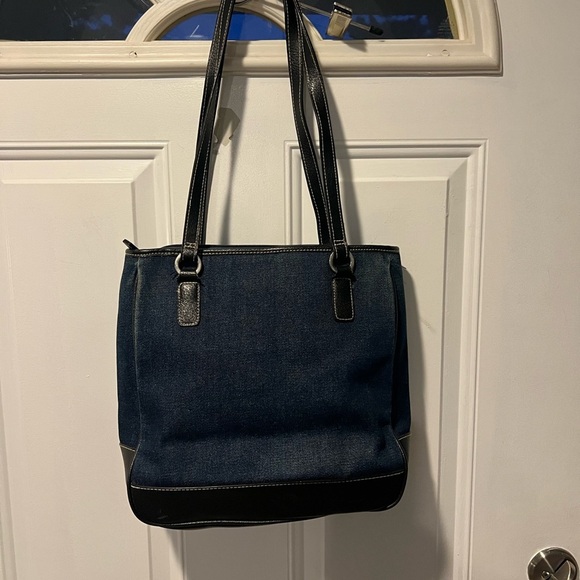 Dark Blue Denim Baguette Bag with Dark Brown Leather Straps – Pre-Owned - Picture 6 of 7